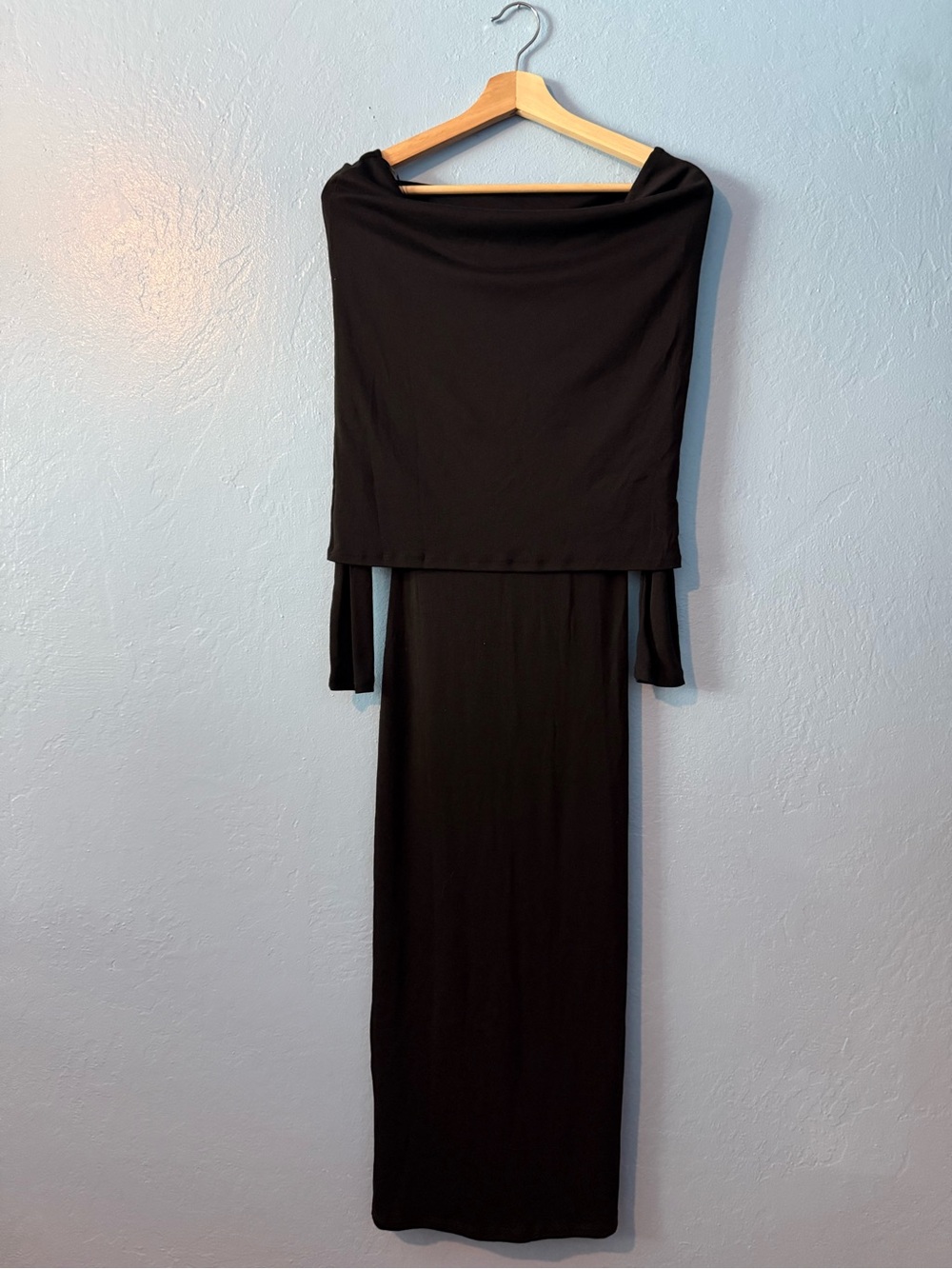 DAMKE STUDIOS Off-Shoulder Black Maxi Dress with Draped Bodice